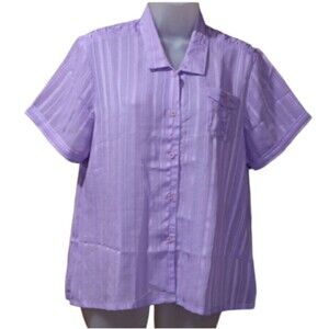 Lou Lai Vintage Lavender Pin-Stripe Button-Down Blouse Medium Retro Soft Purple